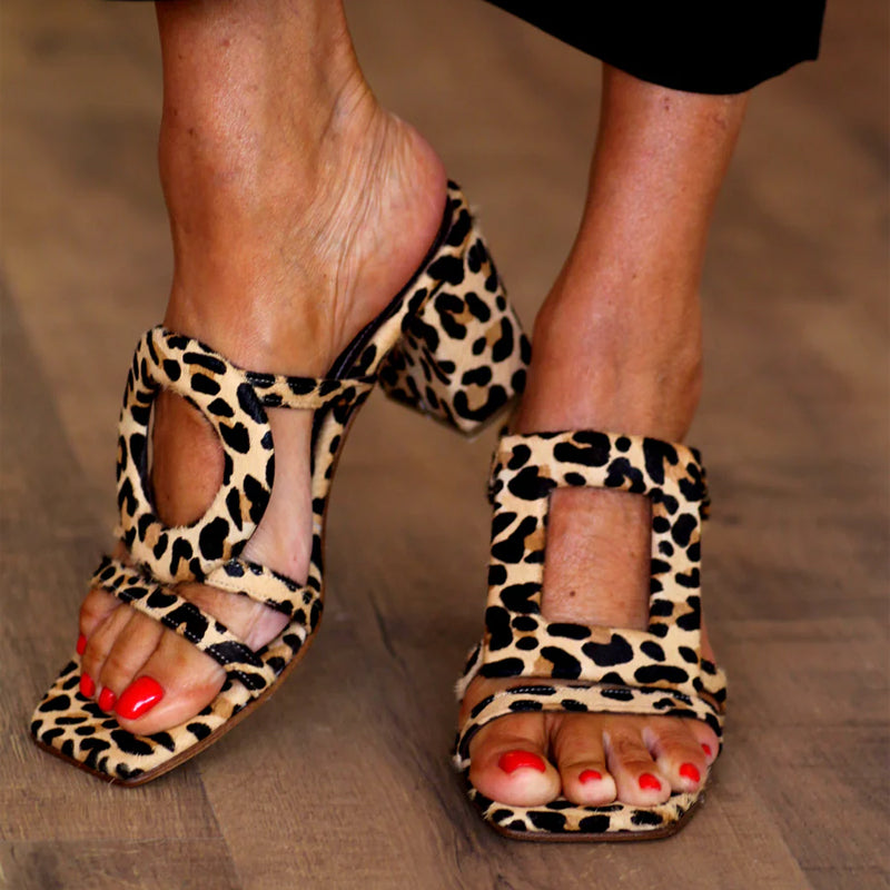 Asymmetric Leopard-print High-heel Slippers