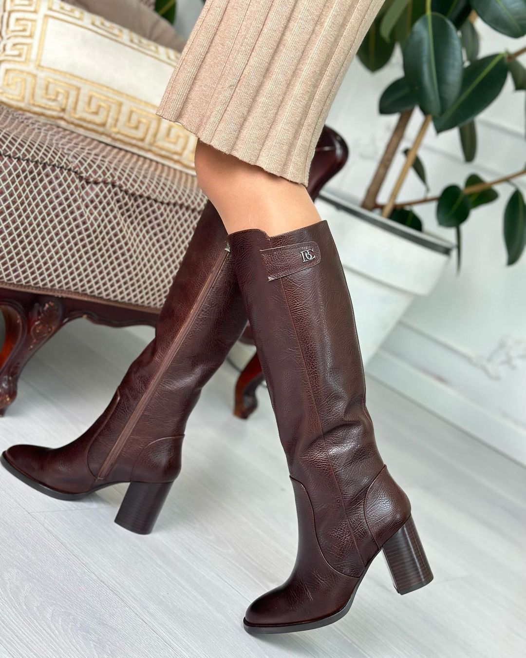 Slightly high heeled tan boots (New on line)