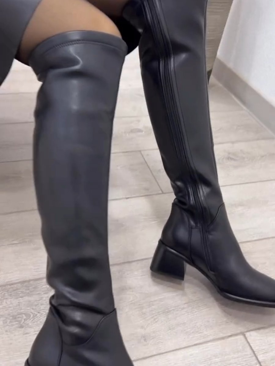 Trendy Side Zipper Leather Boots